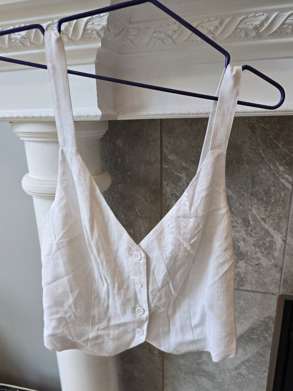 DIVIDED viscose linen White Button-Front Cropped Camisole